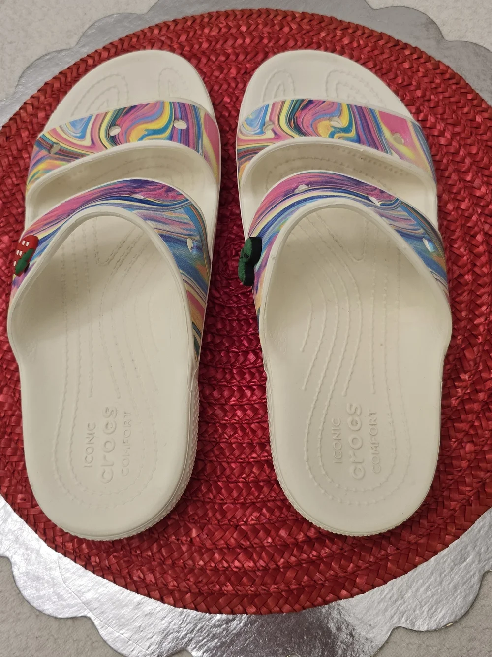 Women's CROCS Multicolor Swirl Slide Sandals Size 8